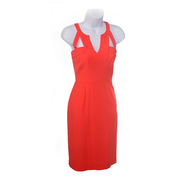 BCBGMAXAZRIA Cocktail Orange, Tangerine Sheath With Cut-out Bodice Sz 4 NWOT - Picture 3 of 9
